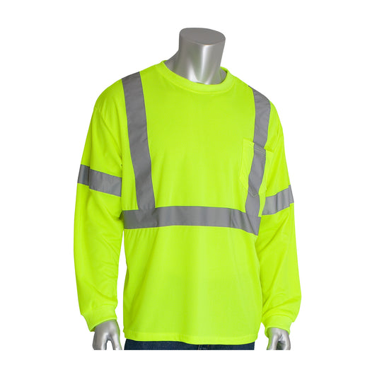 PIP 313-1300 Class 3 Long Sleeve T-Shirt, Lime, front