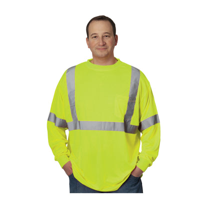 PIP 313-1300 Class 3 Long Sleeve T-Shirt, Lime, front 2