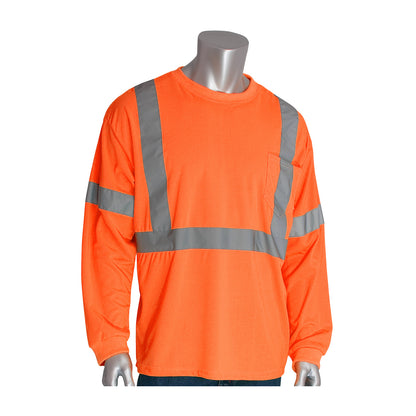 PIP 313-1300 Class 3 Long Sleeve T-Shirt, Orange, front