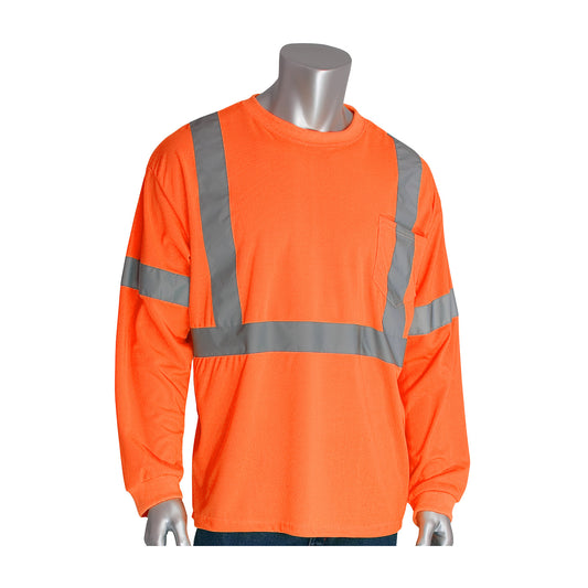 PIP 313-1300 Class 3 Long Sleeve T-Shirt, Orange, front