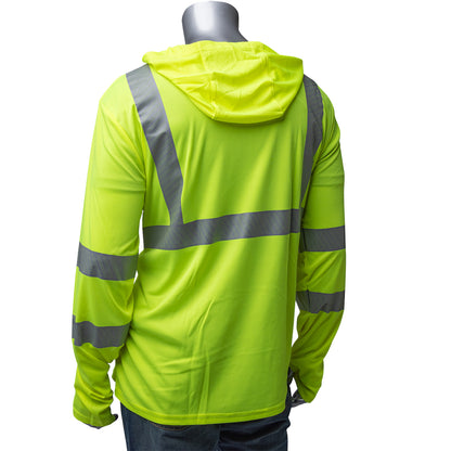 PIP 313-1323 Class 3 Hooded Long Sleeve T-Shirt, Lime, back