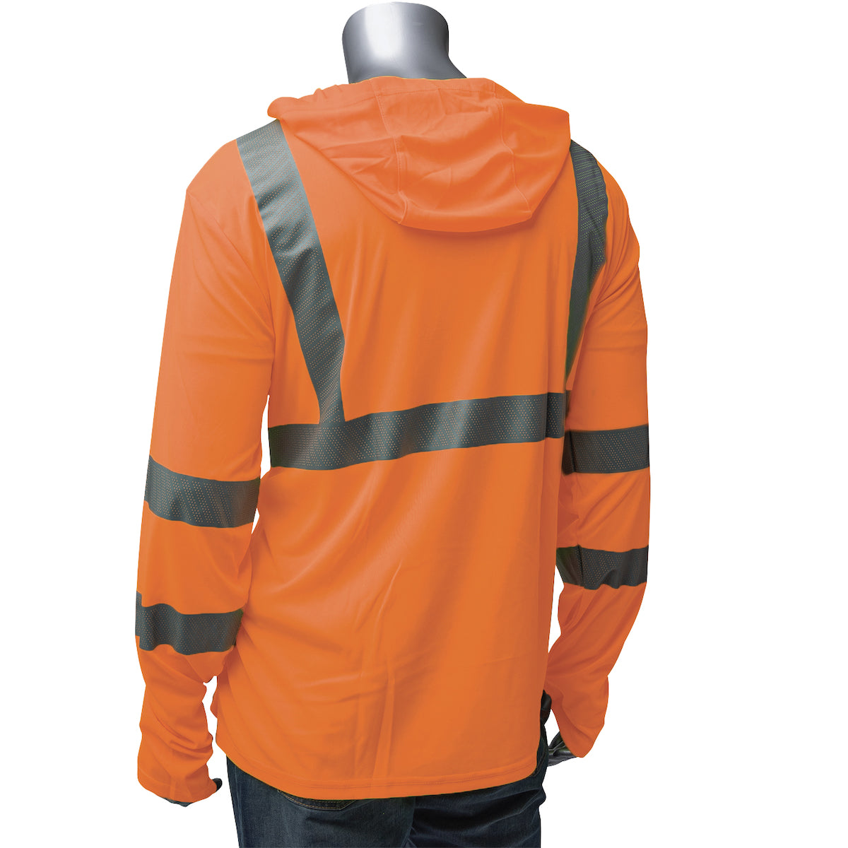 PIP 313-1323 Class 3 Hooded Long Sleeve T-Shirt, Orange, back