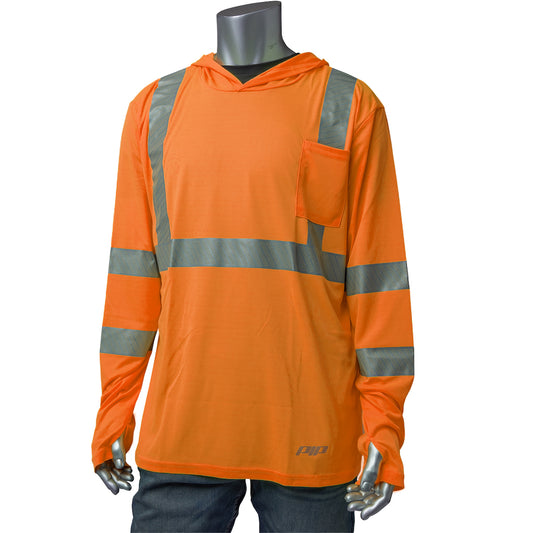 PIP 313-1323 Class 3 Hooded Long Sleeve T-Shirt, Orange, front