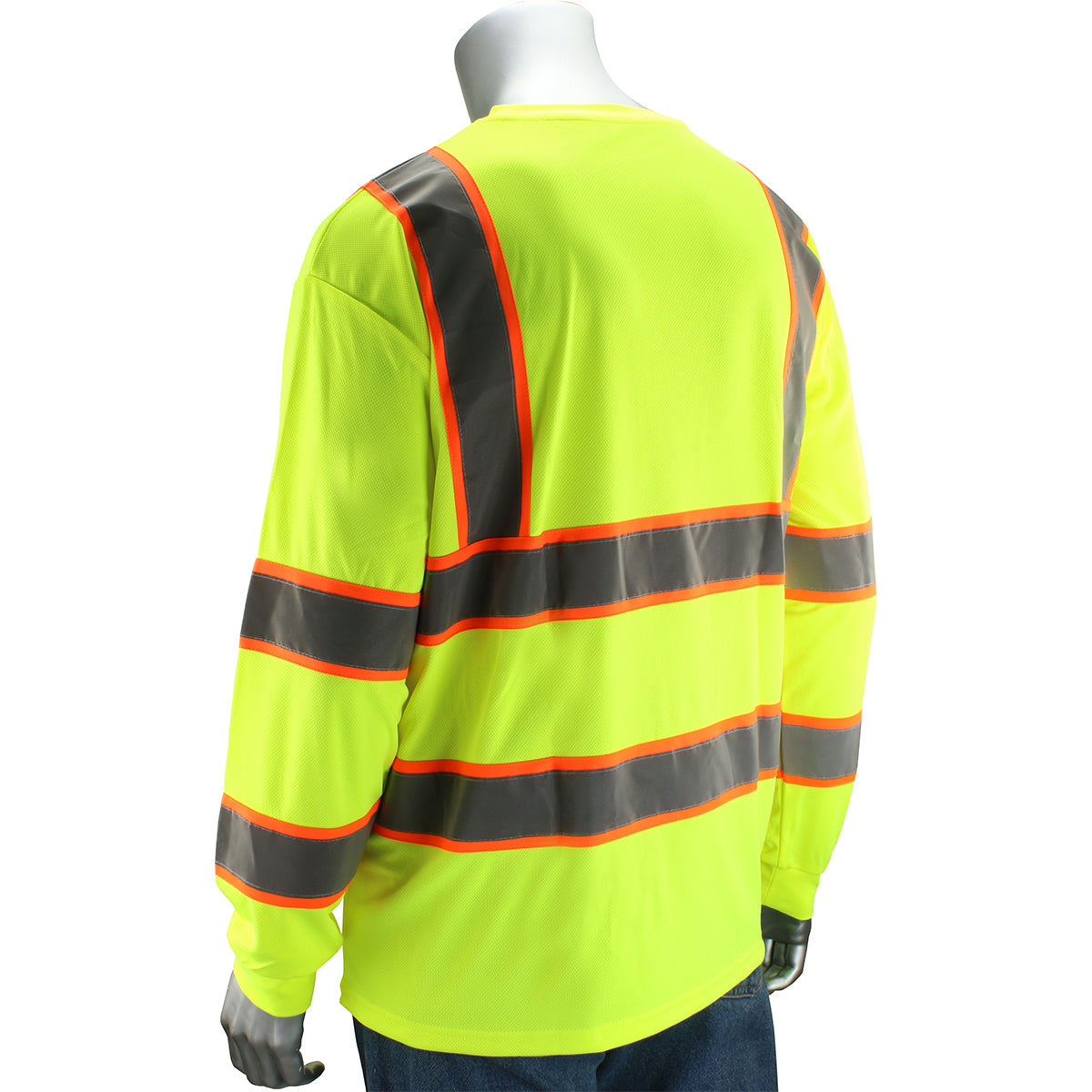 PIP 313-1345 Class 3 Two-Tone Long Sleeve T-Shirt, Lime, back