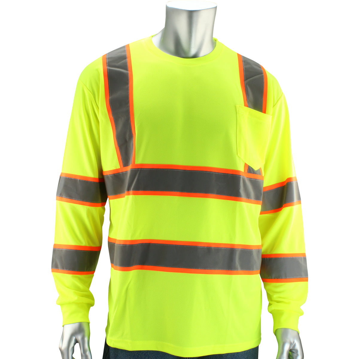 PIP 313-1345 Class 3 Two-Tone Long Sleeve T-Shirt, Lime, front