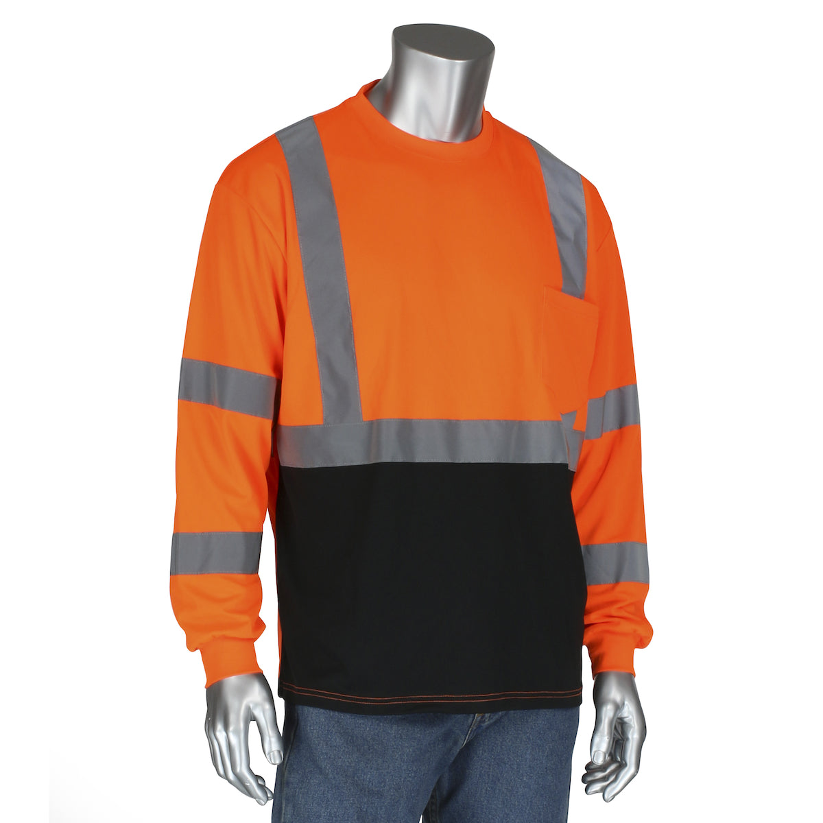 PIP 313-1390B Class 3 Long Sleeve T-Shirt, Orange, front