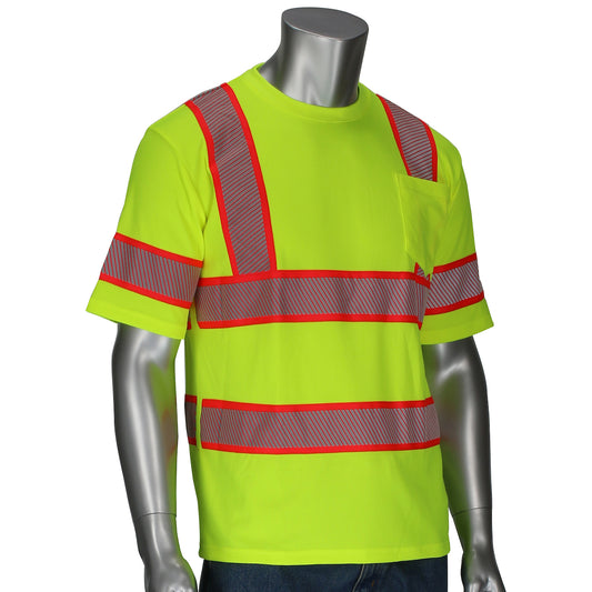 PIP 313-1650 Class 3 Two-Tone Short Sleeve T-Shirt, Lime, front