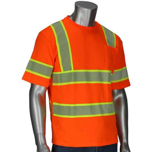 PIP 313-1650 Class 3 Two-Tone Short Sleeve T-Shirt, Orange, front