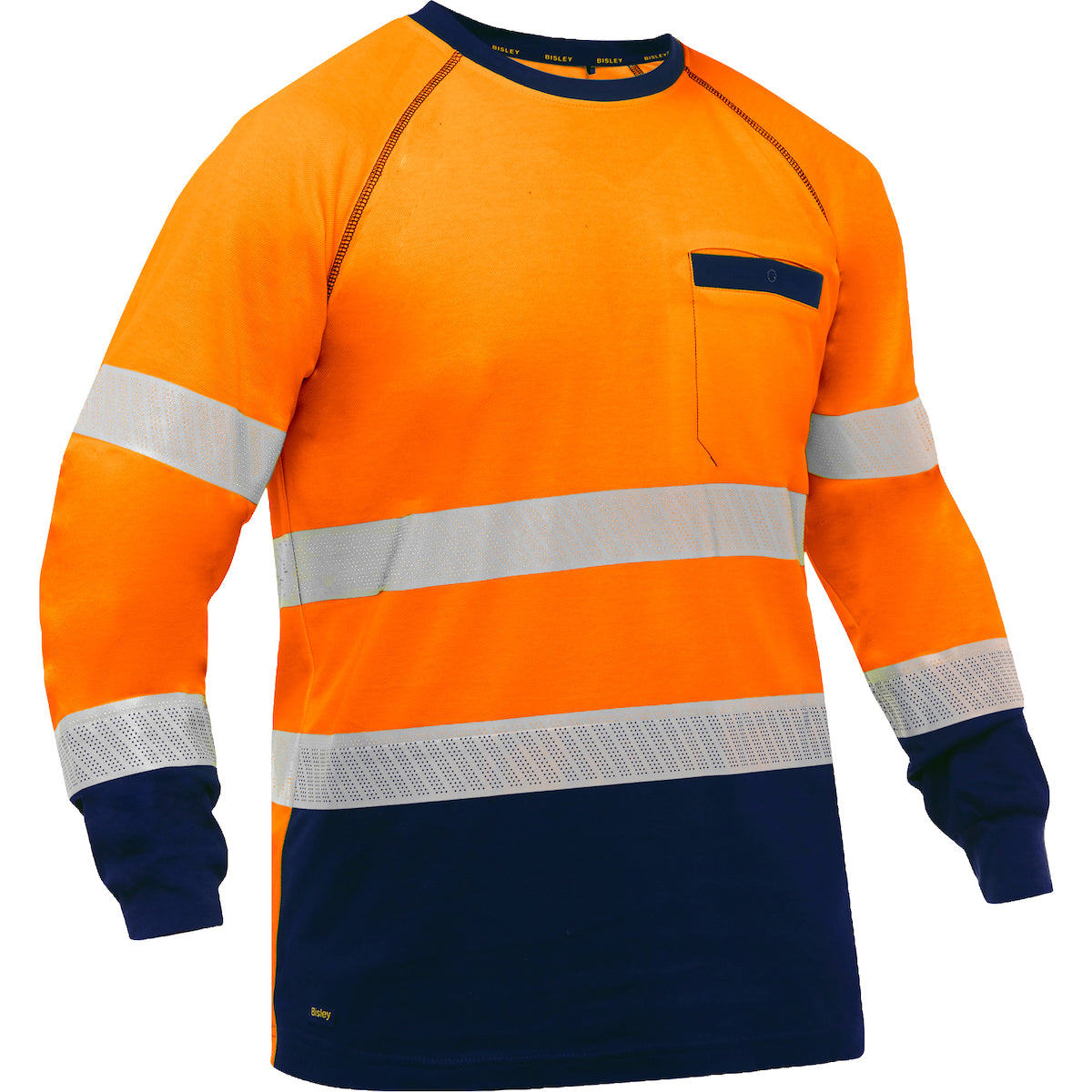 Bisley 313M6118T Class 3 Long Sleeve Shirt, Orange/Navy, front