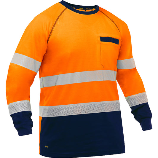 Bisley 313M6118T Class 3 Long Sleeve Shirt, Orange/Navy, front