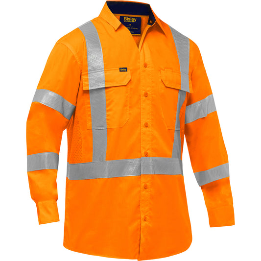 Bisley 313M6490X Class 3 Long Sleeve Work Shirt, Orange, front