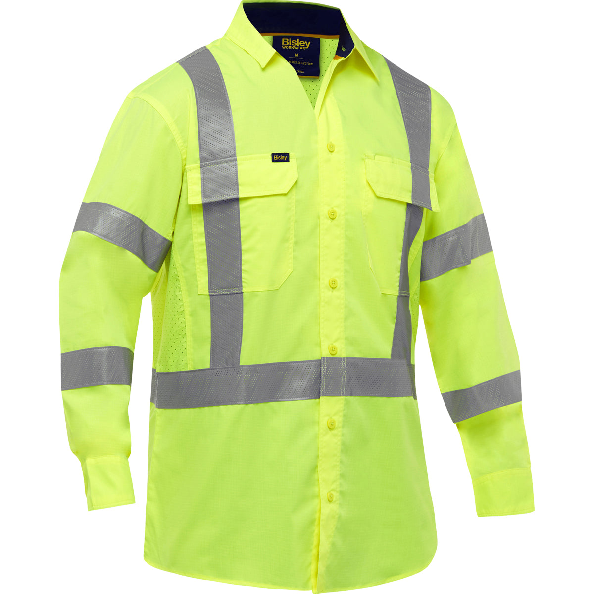Bisley 313M6490X Class 3 Long Sleeve Work Shirt, Lime, front