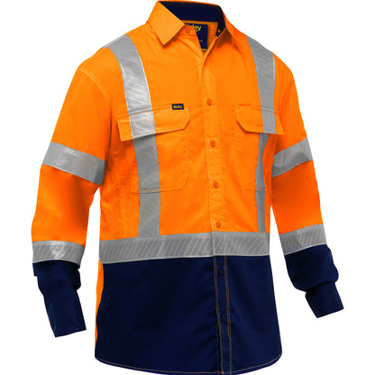 Bisley 313M6491H Class 3 Long Sleeve Work Shirt, Orange/Navy, front