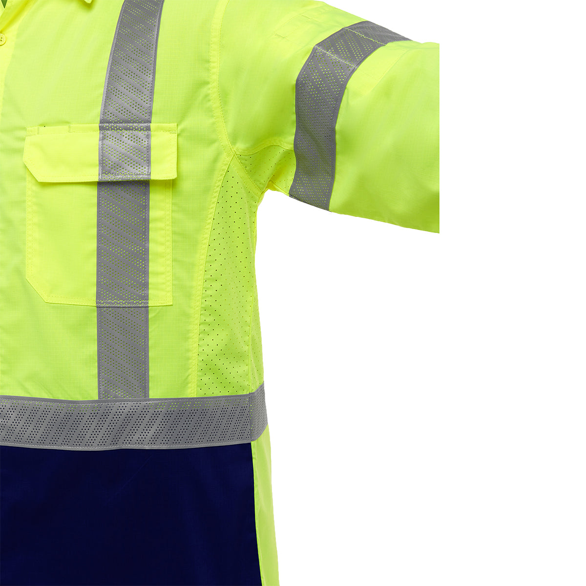 Bisley 313M6491H Class 3 Long Sleeve Work Shirt, Lime/Navy, sleeve detail
