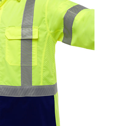 Bisley 313M6491H Class 3 Long Sleeve Work Shirt, Lime/Navy, sleeve detail