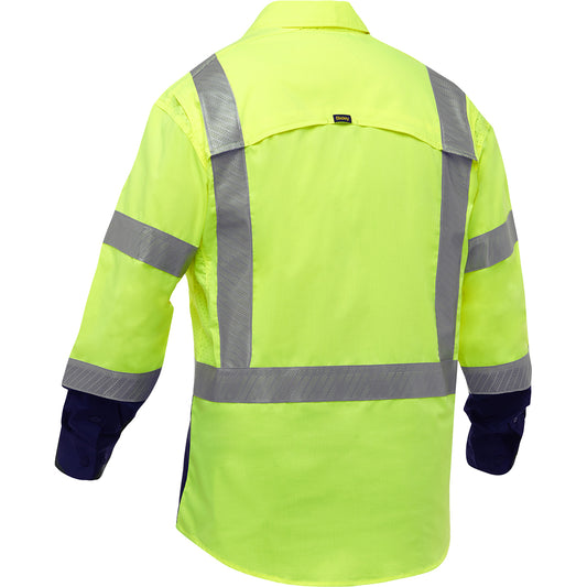 Bisley 313M6491H Class 3 Long Sleeve Work Shirt, Lime/Navy, back