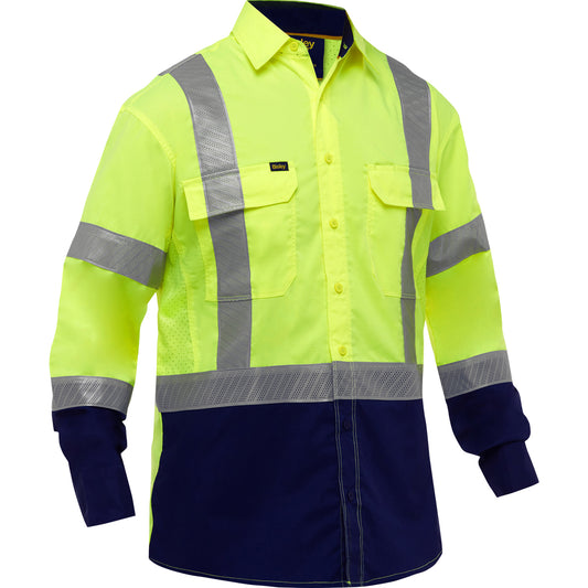 Bisley 313M6491H Class 3 Long Sleeve Work Shirt, Lime/Navy, front