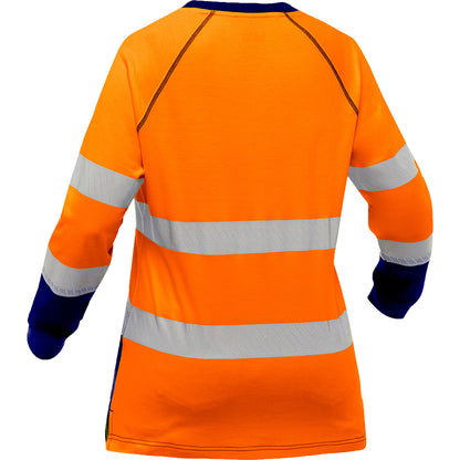Bisley 313W6118T Class 3 Women's Long Sleeve Shirt, Orange/Navy, back