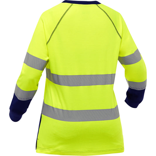 Bisley 313W6118T Class 3 Women's Long Sleeve Shirt, Lime/Navy, back