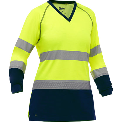 Bisley 313W6118T Class 3 Women's Long Sleeve Shirt, Lime/Navy, front