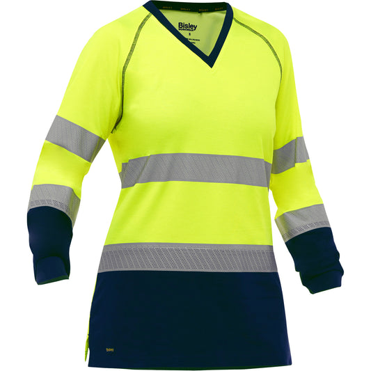 Bisley 313W6118T Class 3 Women's Long Sleeve Shirt, Lime/Navy, front