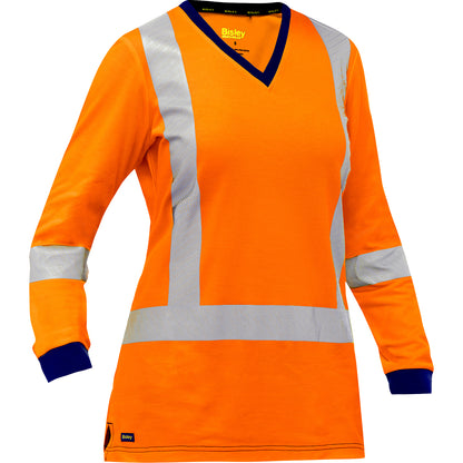 Bisley 313W6118X Class 3 Women's Long Sleeve Shirt, Orange, front
