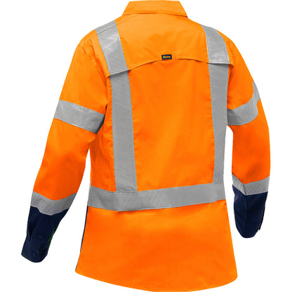 Bisley 313W6491H Class 2 Women's Long Sleeve Work Shirt, Orange/Navy, back