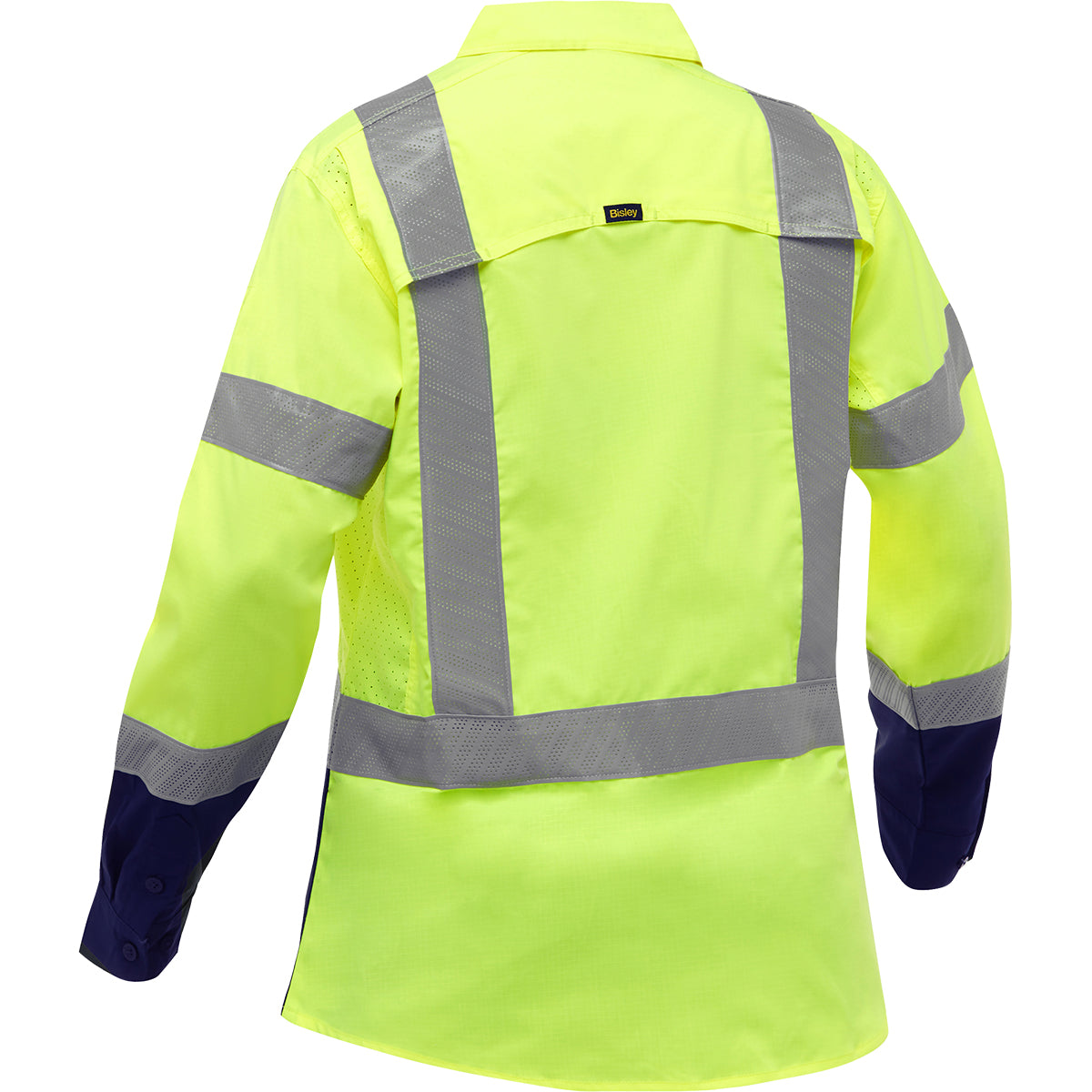 Bisley 313W6491H Class 2 Women's Long Sleeve Work Shirt, Lime/Navy, back