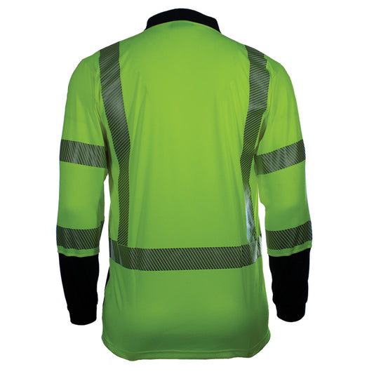 Reflective Apparel 316CT Long Sleeve Polo Shirt with Navy Bottom, lime/navy, back