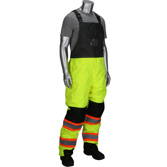 PIP 318-1780 Class E Insulated Two-Tone Bib Overalls, Lime, front