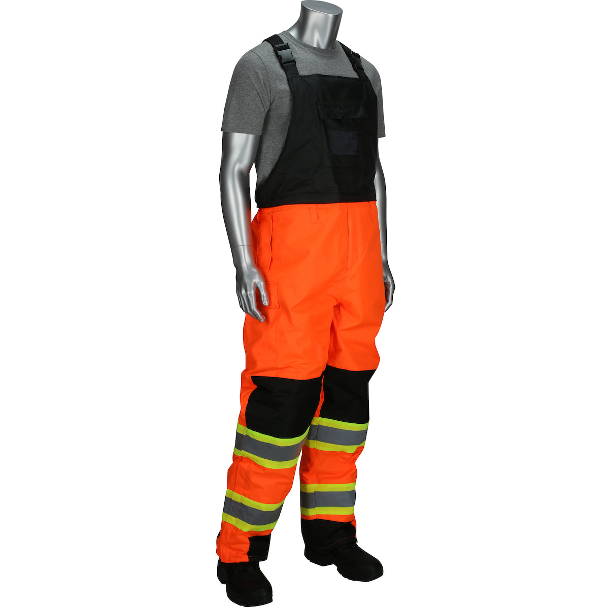 PIP 318-1780 Class E Insulated Two-Tone Bib Overalls, Orange, front