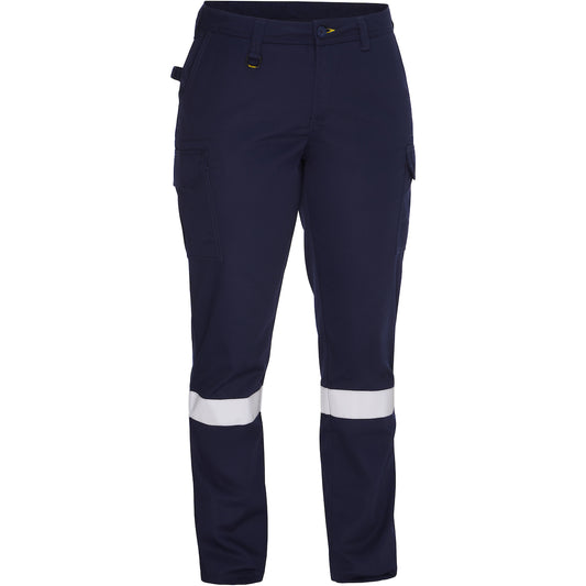 Bisley 318W6368T Women's Navy Taped Cargo Pant - Industrial Wash Durable, navy, front