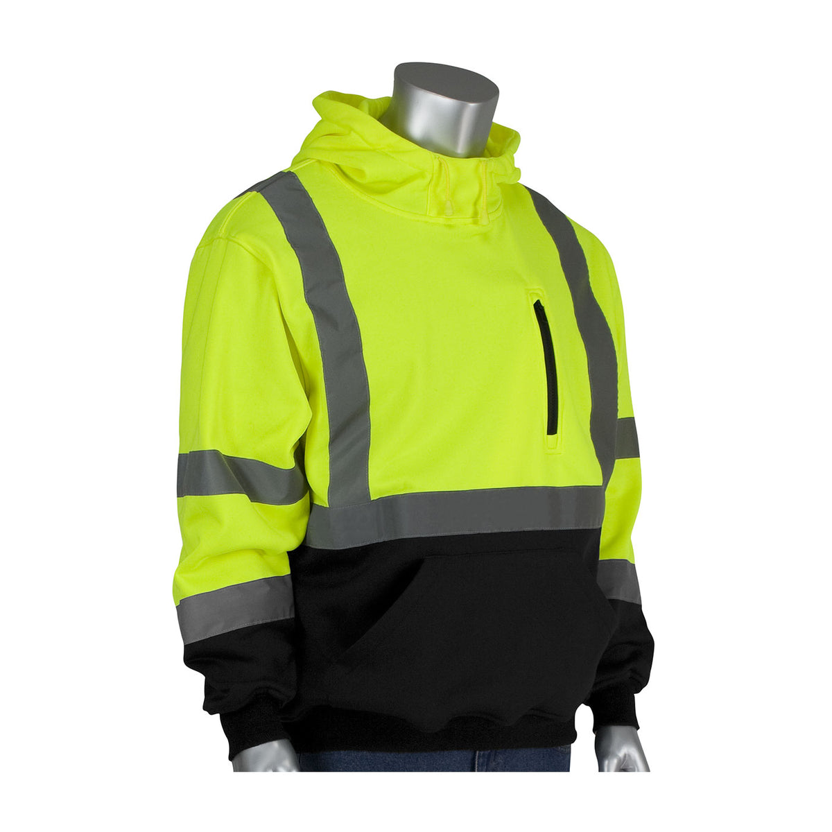 PIP 323-1350B Class 3 Hooded Pullover Sweatshirt, Lime, front