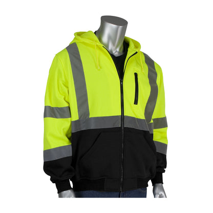PIP 323-1370B Class 3 Full Zip Hooded Sweatshirt, Lime, front