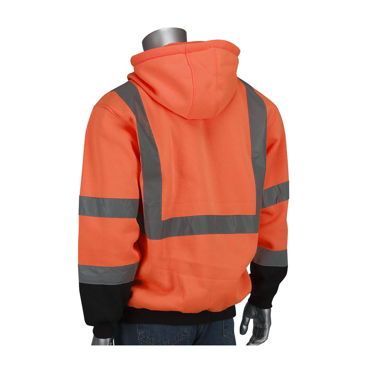 PIP 323-1370B Class 3 Full Zip Hooded Sweatshirt, Orange, back