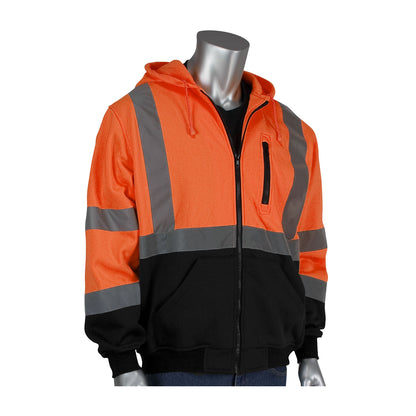 PIP 323-1370B Class 3 Full Zip Hooded Sweatshirt, Orange, front