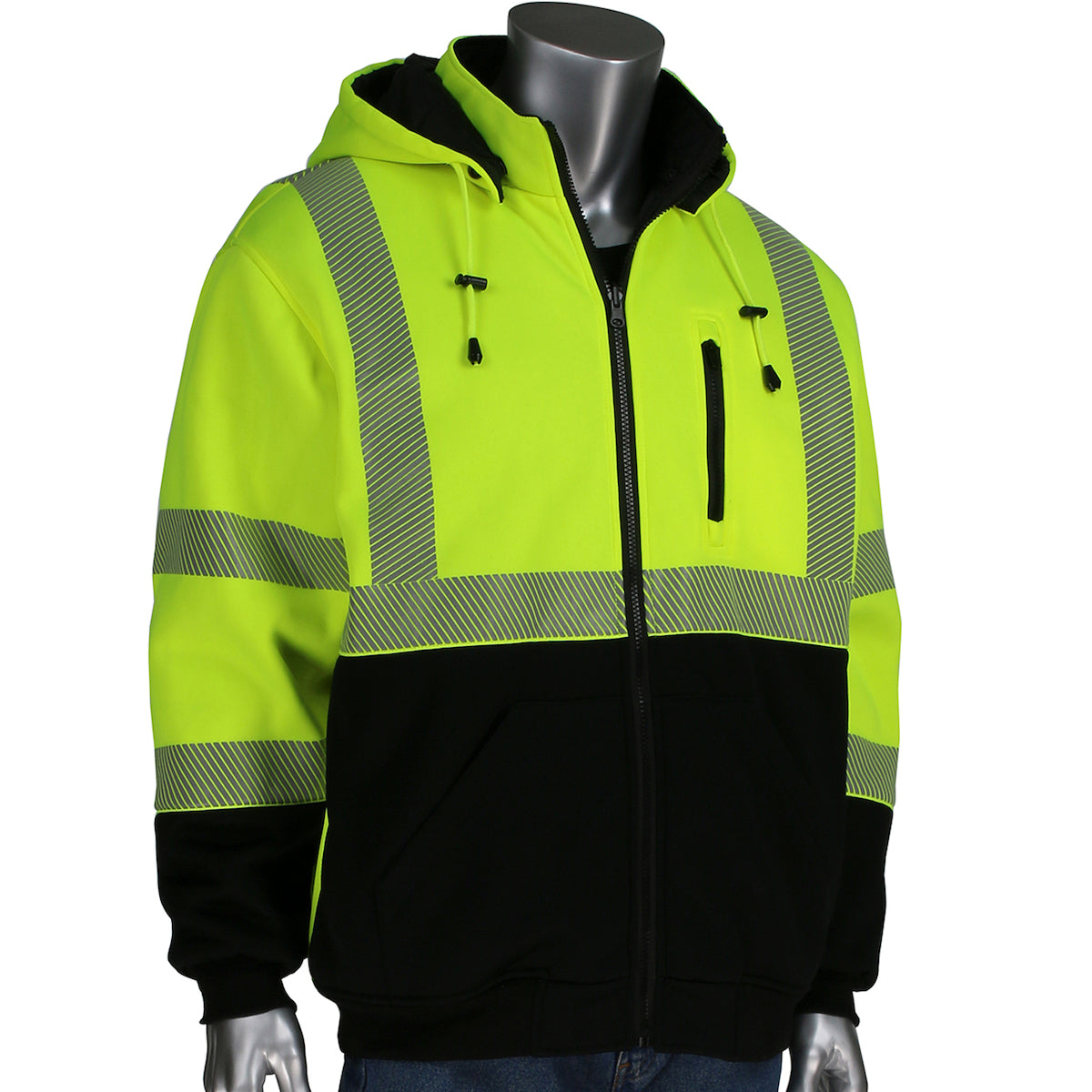 PIP 323-1400S Class 3 Reversible Full Zip Hooded Sweatshirt, Lime, front