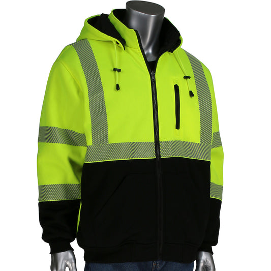 PIP 323-1400S Class 3 Reversible Full Zip Hooded Sweatshirt, Lime, front