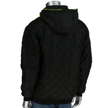PIP 323-1400S Reversible Full Zip Hooded Sweatshirt with Black Bottom, lime, reversed, back