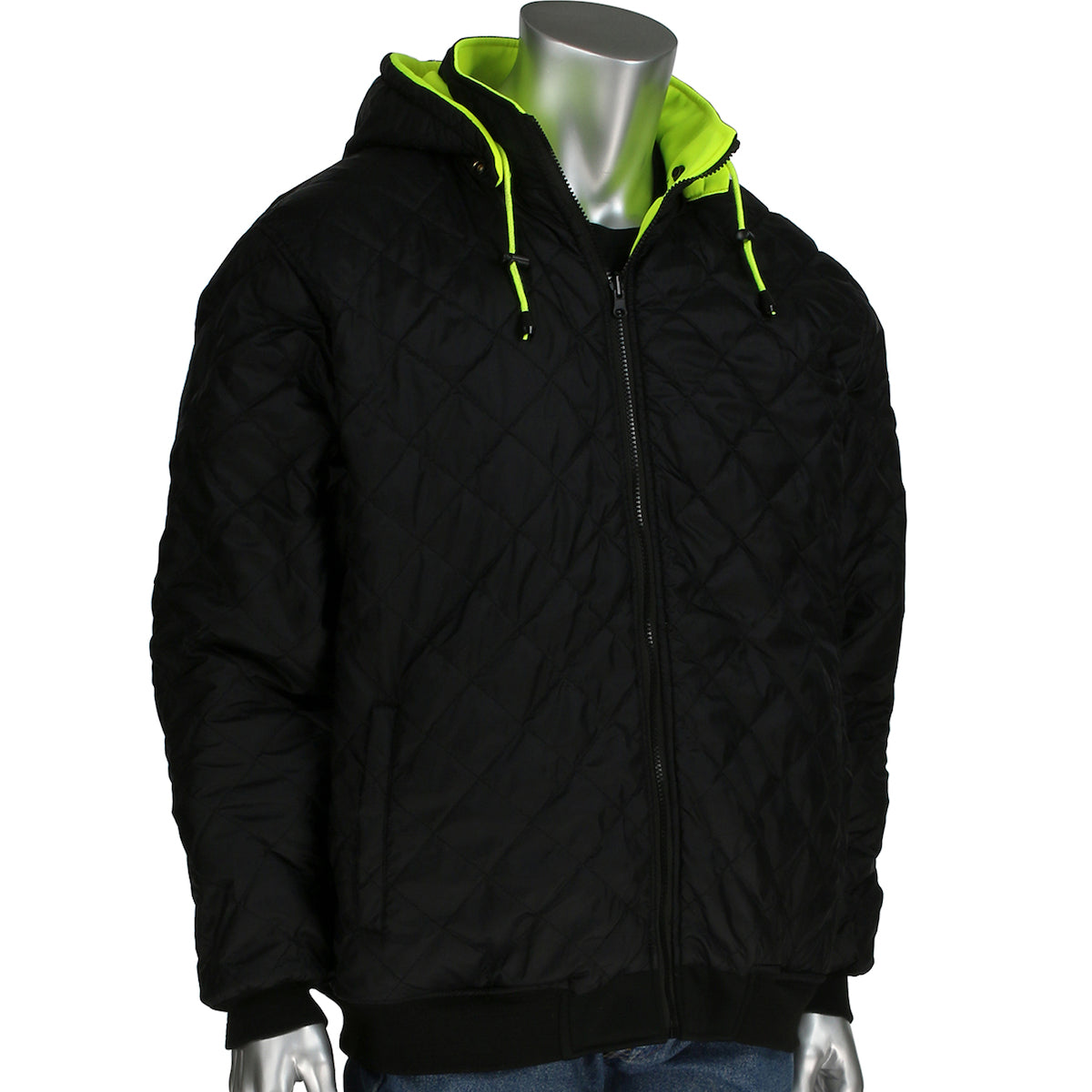 PIP 323-1400S Reversible Full Zip Hooded Sweatshirt with Black Bottom, lime, reversed, front
