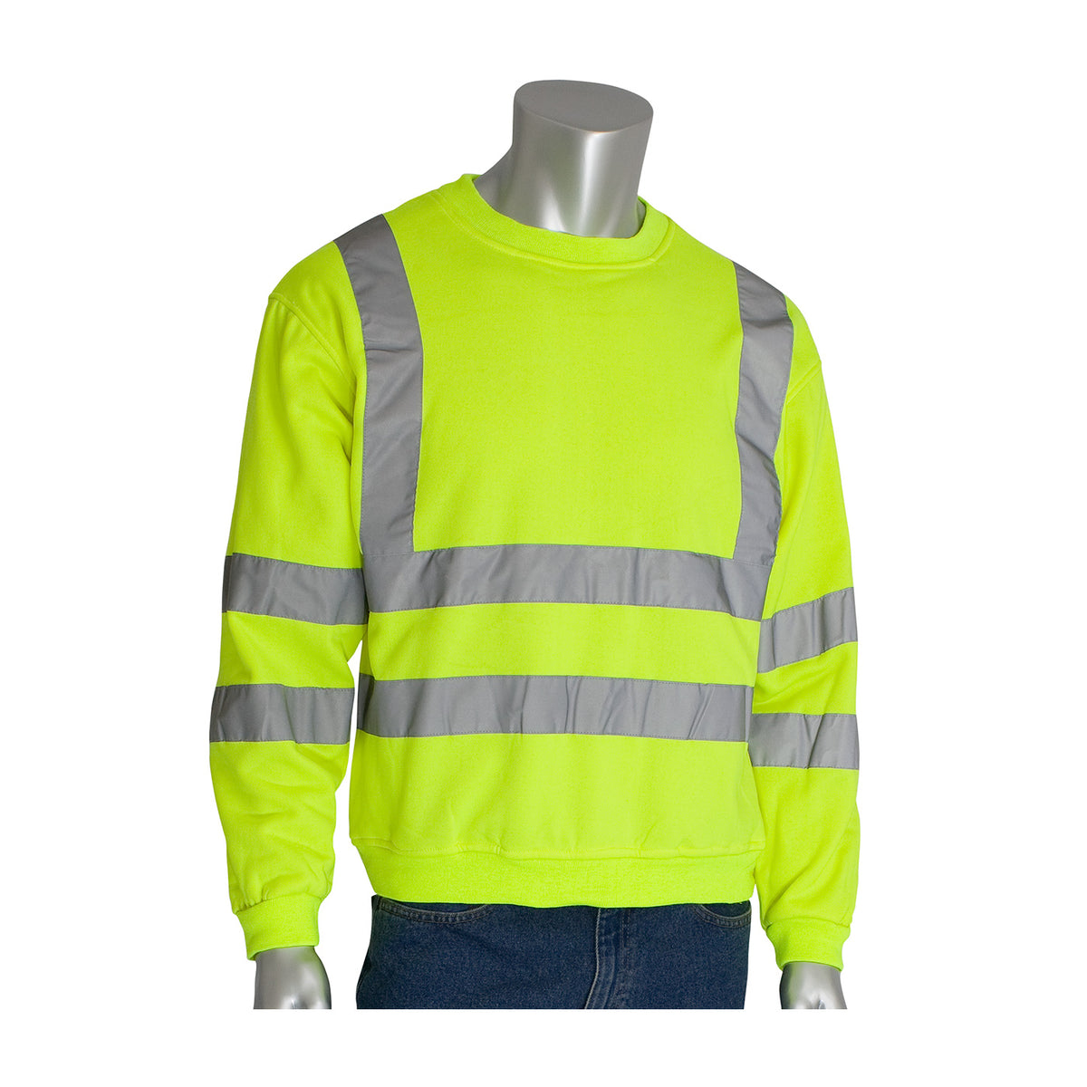 PIP 323-CNSSE Class 3 Crew Neck Sweatshirt, Lime, front