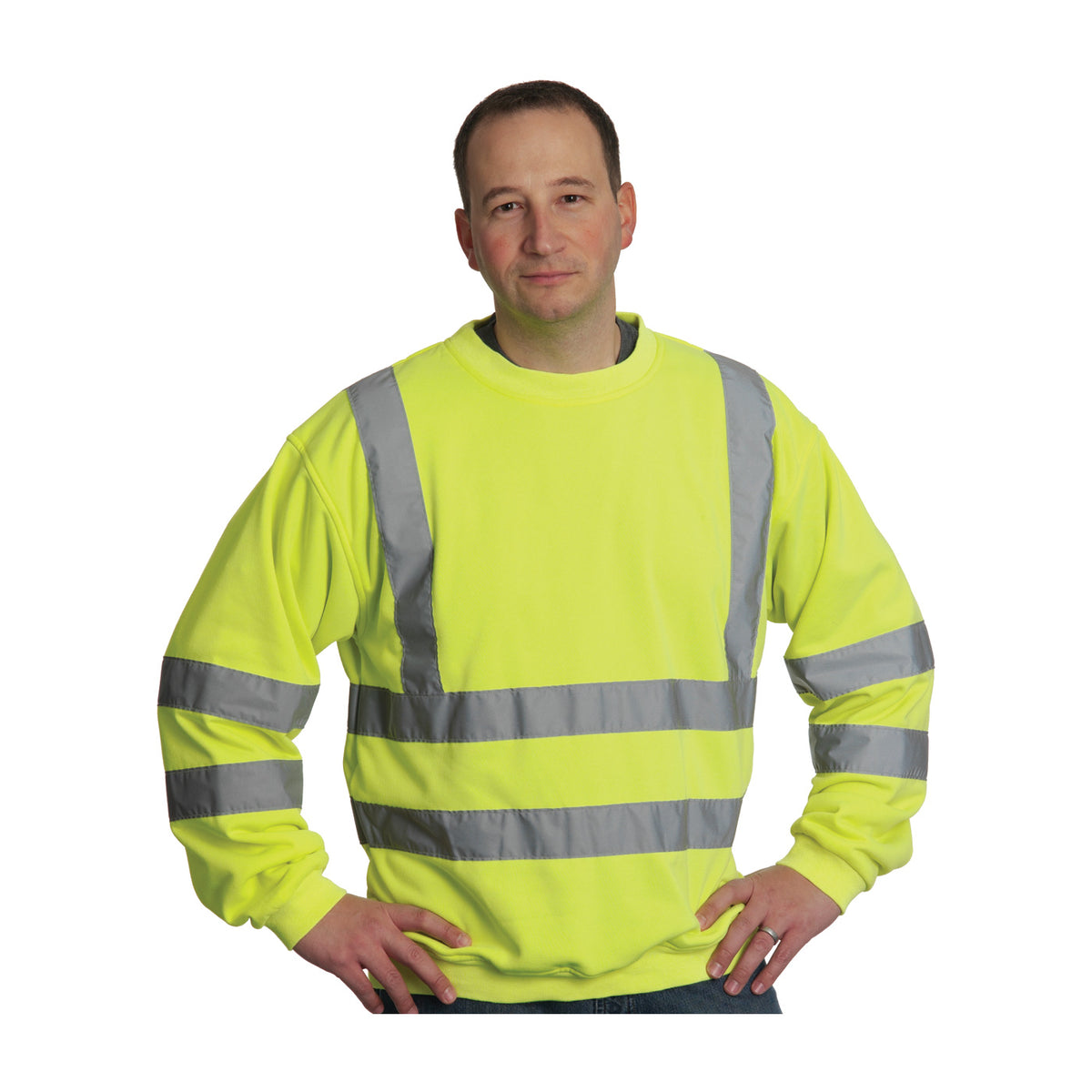 PIP 323-CNSSE Class 3 Crew Neck Sweatshirt, Lime, front 2