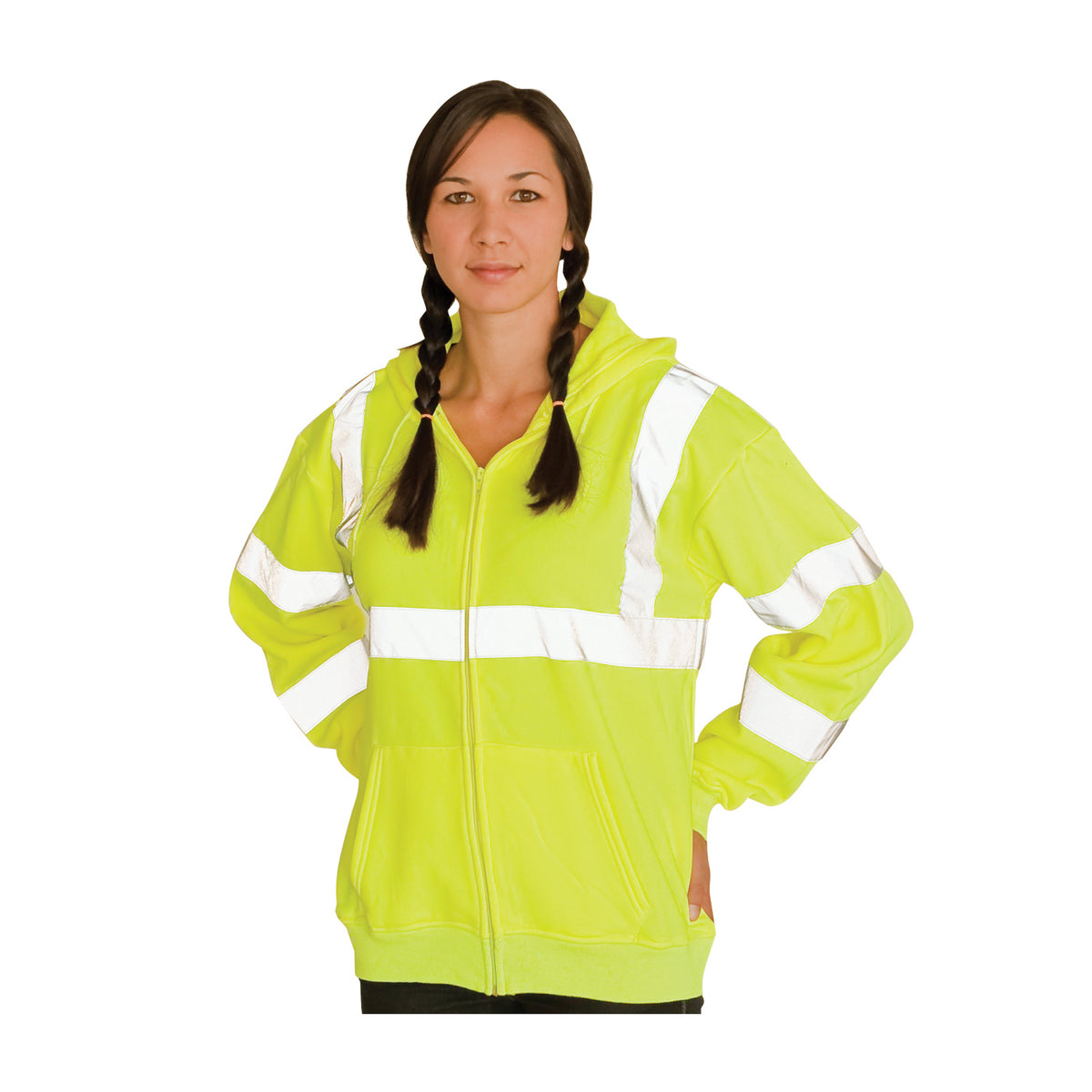 PIP 323-HSSE Class 3 Hooded Sweatshirt, Lime, front 2