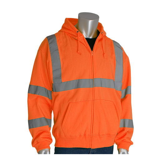PIP 323-HSSE Class 3 Hooded Sweatshirt, Orange, front