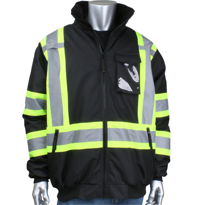 PIP 331-1745X Class 1 X-Back Full Zip Bomber Jacket, Black, front