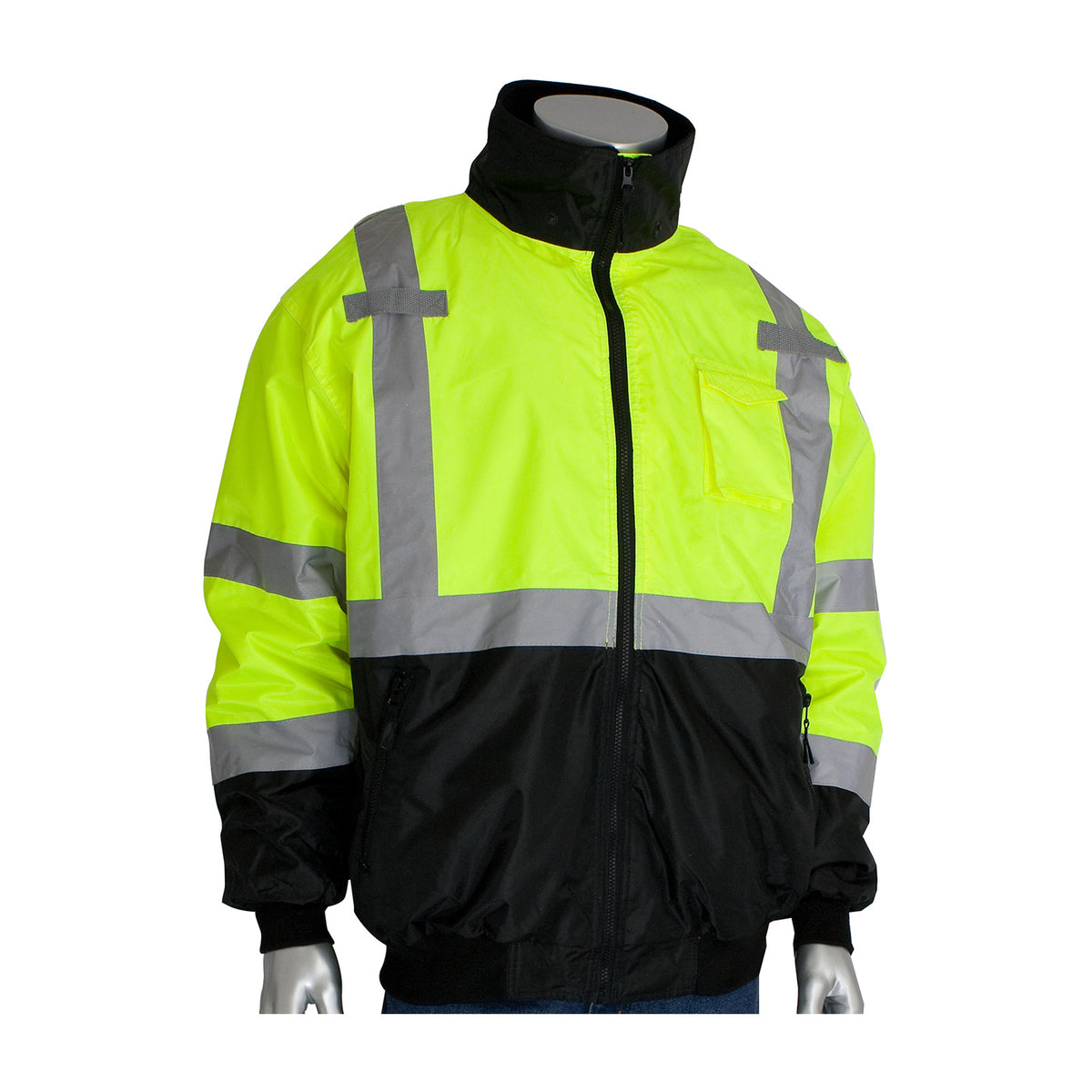 PIP 333-1766 Class 3 Value Black Bottom Bomber Jacket, Lime, front 3