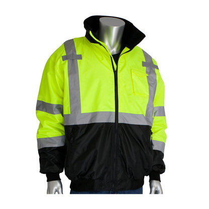 PIP 333-1766 Class 3 Value Black Bottom Bomber Jacket, Lime, front