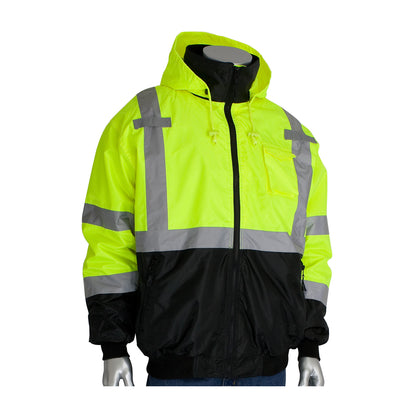 PIP 333-1766 Class 3 Value Black Bottom Bomber Jacket, Lime, front 4