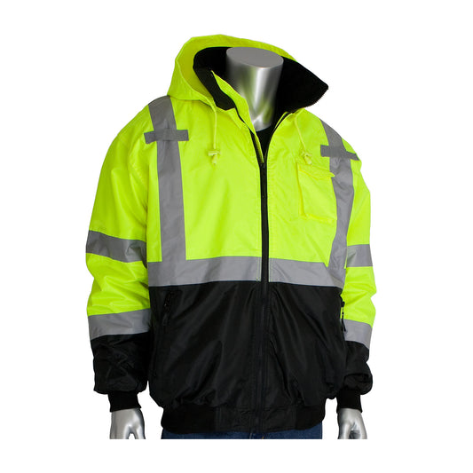 PIP 333-1766 Class 3 Value Black Bottom Bomber Jacket, Lime, front 2