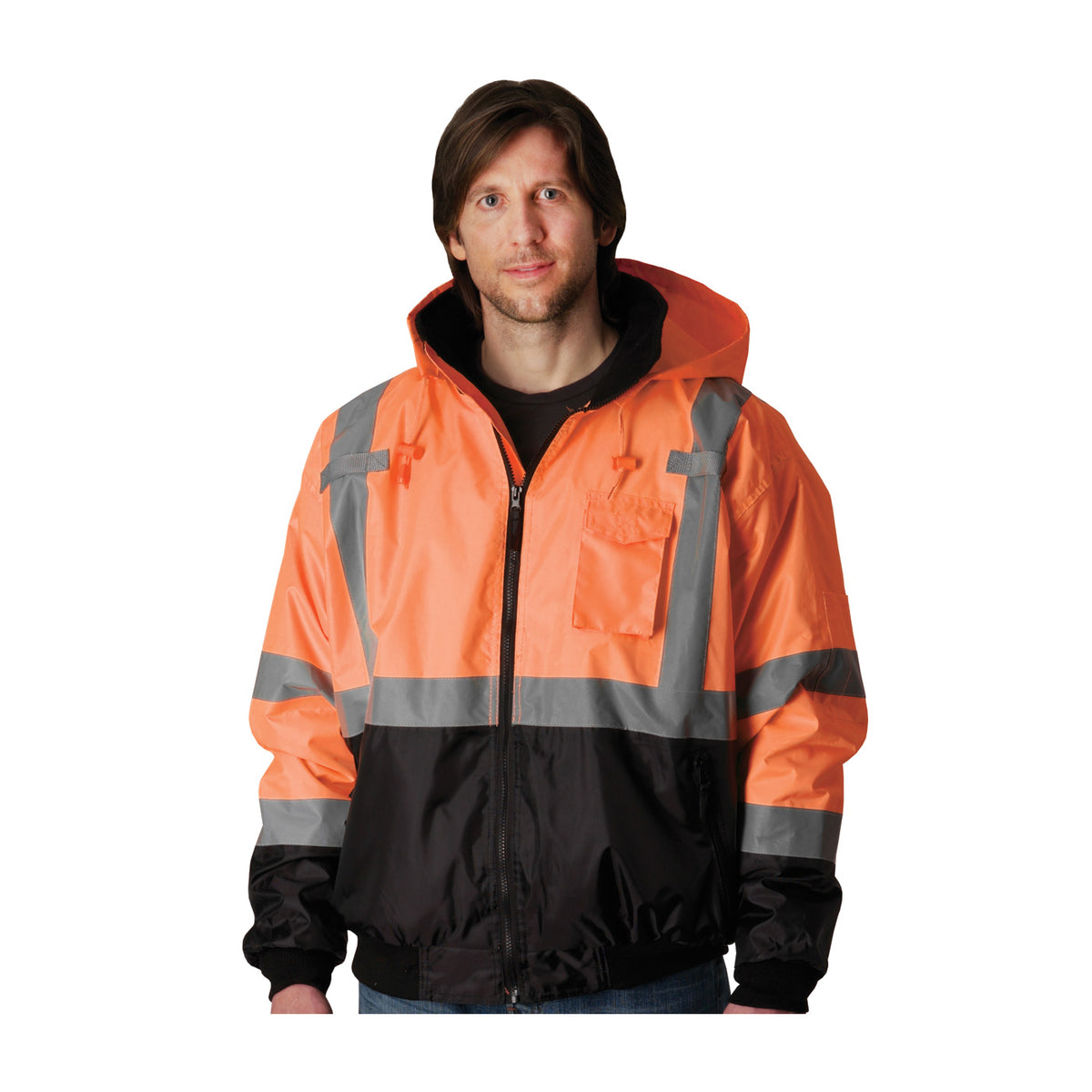 PIP 333-1766 Class 3 Black Bottom Bomber Jacket, Orange, front 5